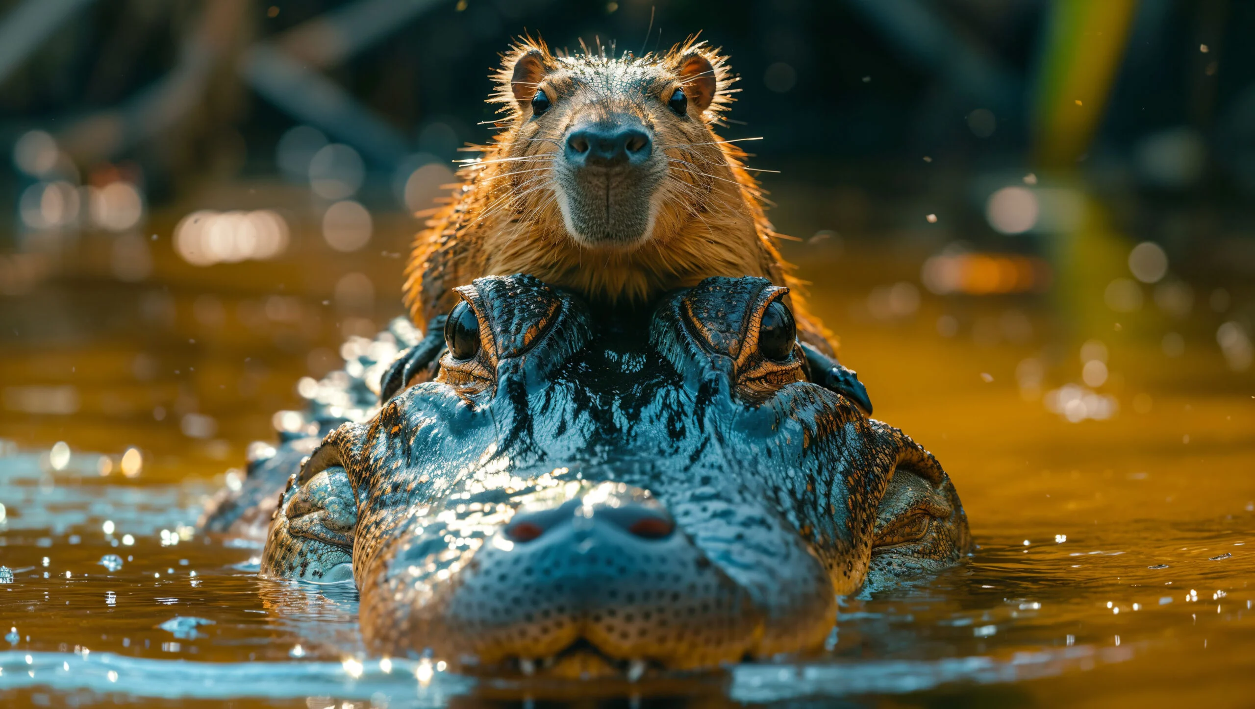 Capybara Riding Alligator